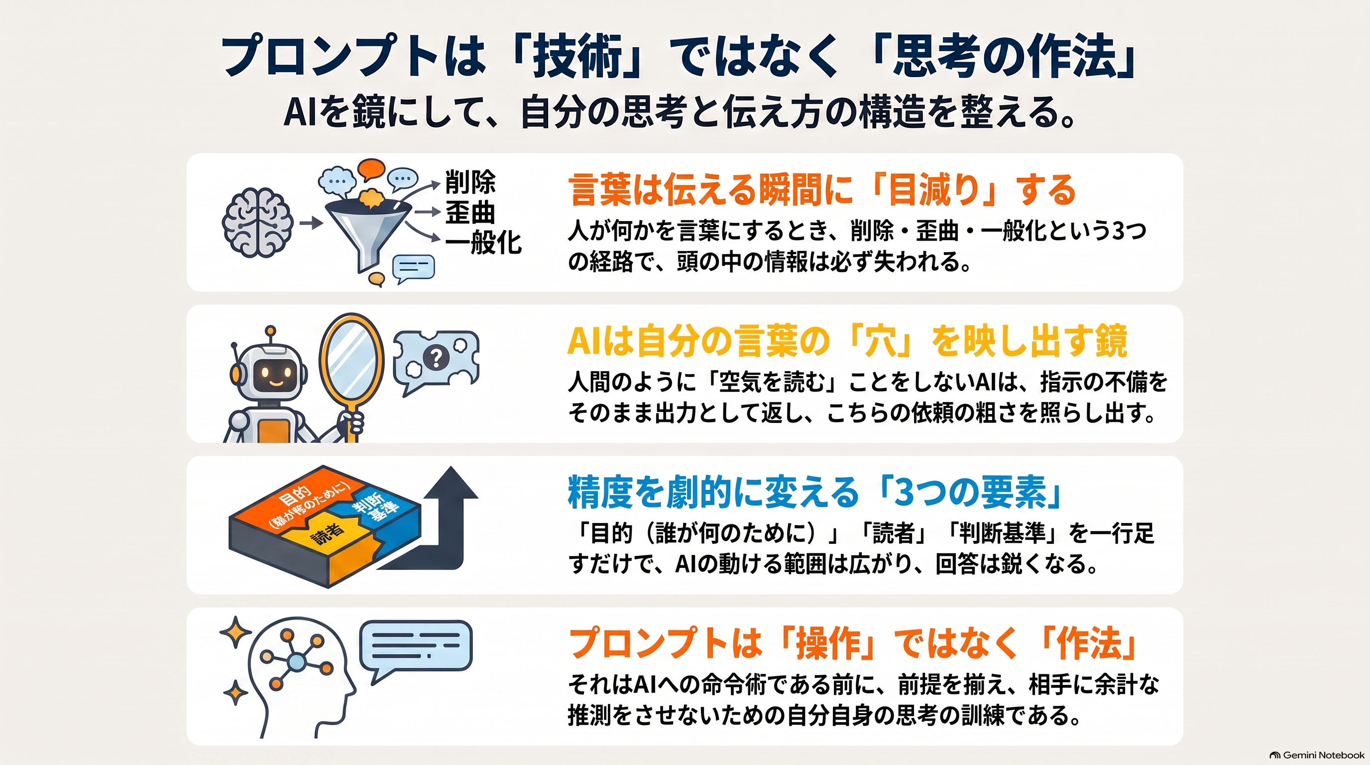 インフォグラフィック：プロンプトは思考の作法